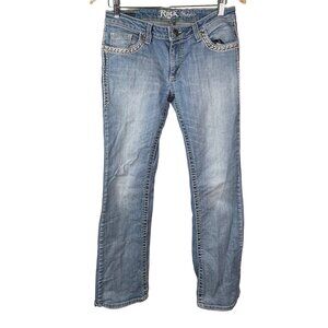 Wrangler Rock 47 Jeans Bootcut Womens Size 27x30 Ultra Low Rise Blue Medium Wash